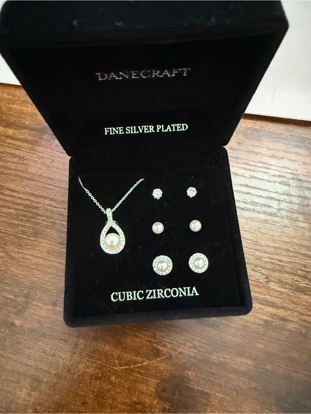Silver-Plated Cubic Zirconia & Pearl Necklace and Earring Set - Silver